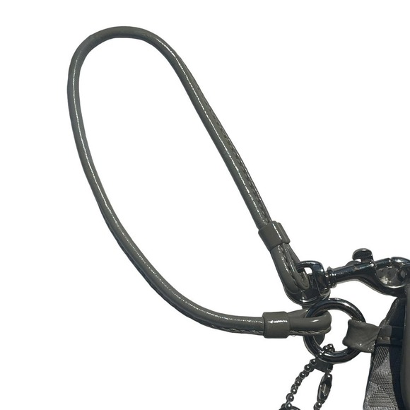 COACH Signature Gray Monogram Leather & Canvas Flap Wristlet - Picture 5 of 13